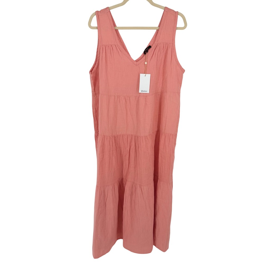 Quince 100% Organic Cotton Gauze Maxi Dress Women Large Coral Blush Feminine NEW - Picture 3 of 9